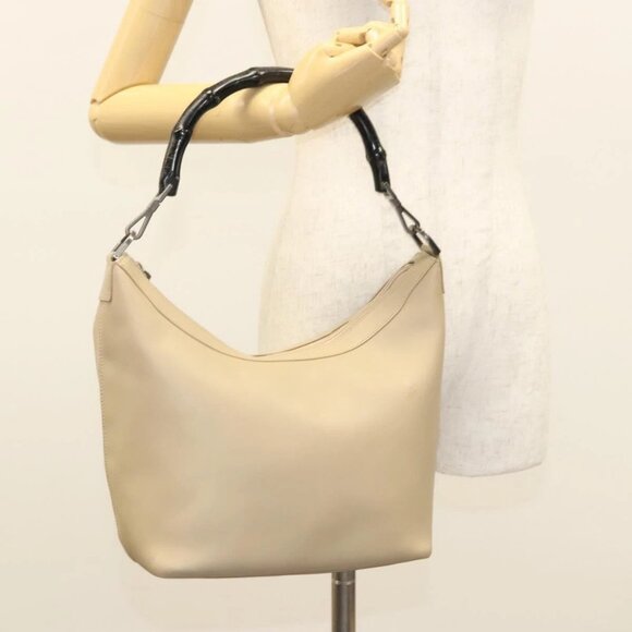 GUCCI Bamboo Shoulder Bag Leather Beige - Picture 1 of 16